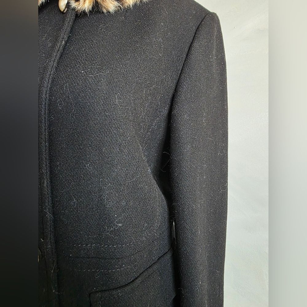 Kate Spade New York Leopard Collar Wool Trench Coat, Black, Women's S - Picture 6 of 16